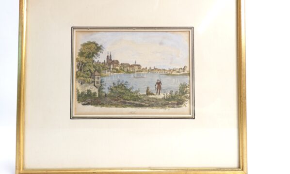 Handkolerierter Kupferstich von Basel in Rahmen