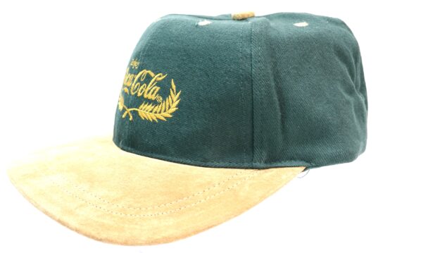 Vintage 90s Coca-Cola Snapback Cap – Green Denim & Suede Style – RARE