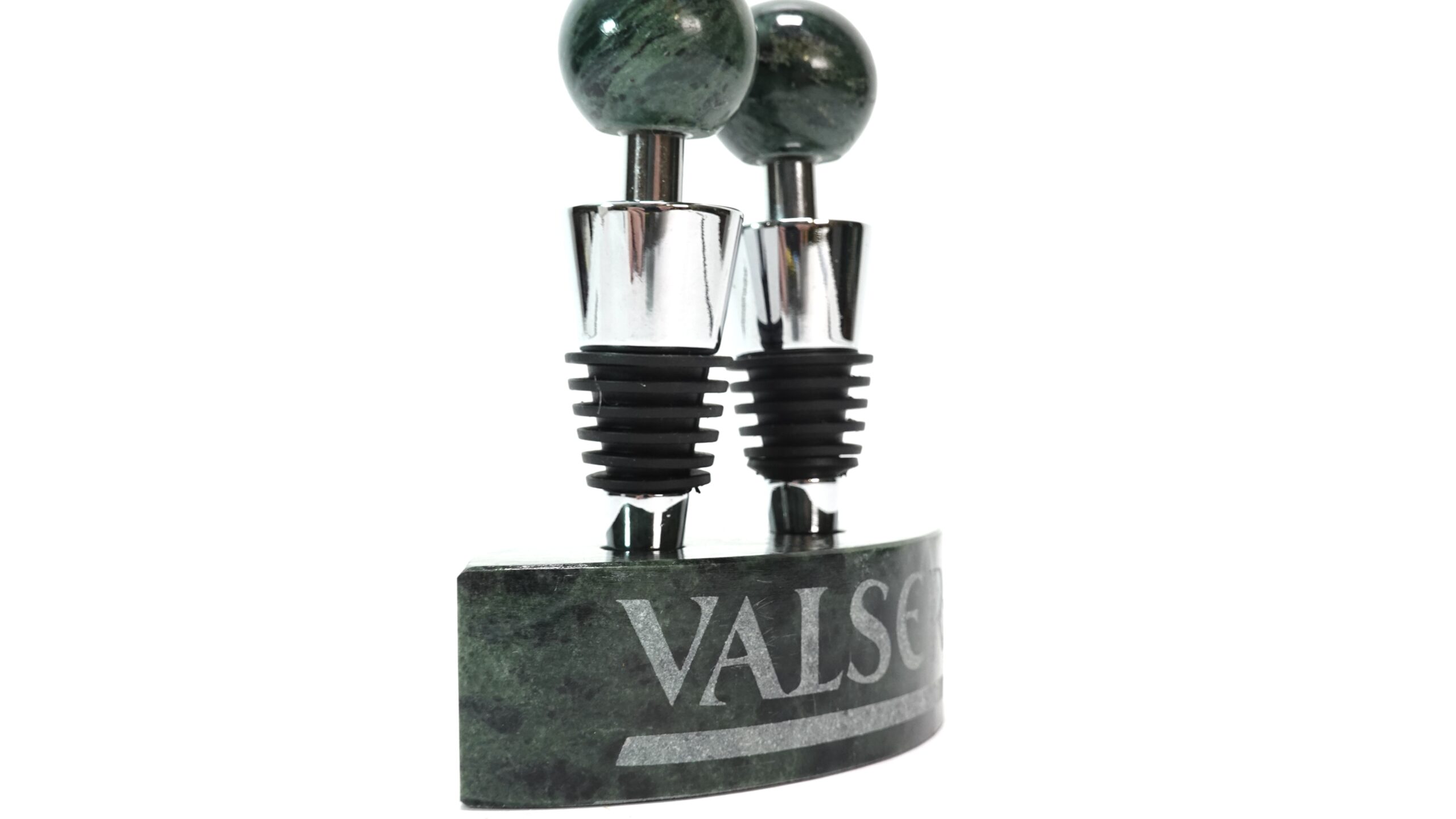 Vintage Valser Bar-Set – 2x Flaschenverschluss mit Naturmarmor-Sockel – Edles Unikat | A5106