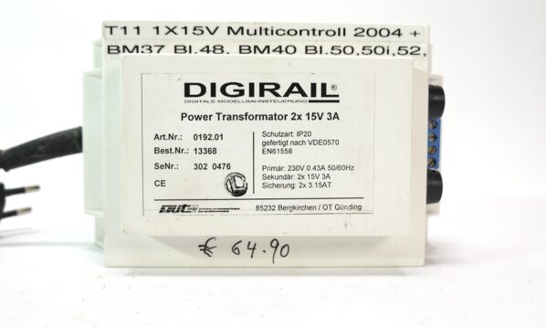 Digirail 0192.01 Power Transformator 2x 15V 3A | A1083