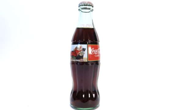 Coca-Cola Konturflasche Weihnachten 1995 Santa im Sessel Vintage A5244