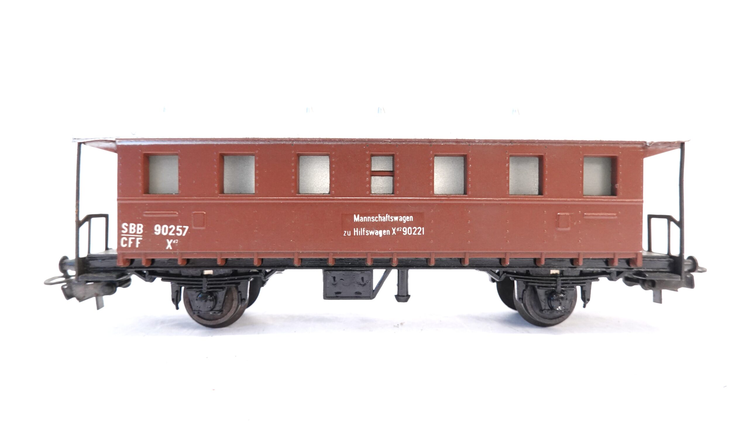 Buco 8620/1 H0 SBB Mannschaftswagen 90257 zu Hilfswagen X42 braun | A1378 1 Buco 8620/1 H0 SBB Mannschaftswagen 90257 zu Hilfswagen X42 braun | A1378