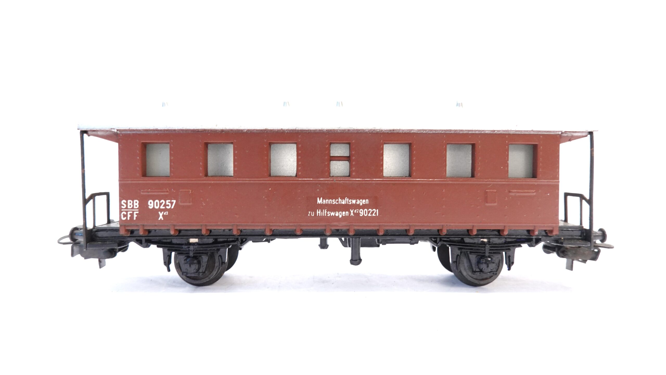 Buco 8620/1 H0 SBB Mannschaftswagen 90257 zu Hilfswagen X42 braun | A1378 4 Buco 8620/1 H0 SBB Mannschaftswagen 90257 zu Hilfswagen X42 braun | A1378 – Bild 4