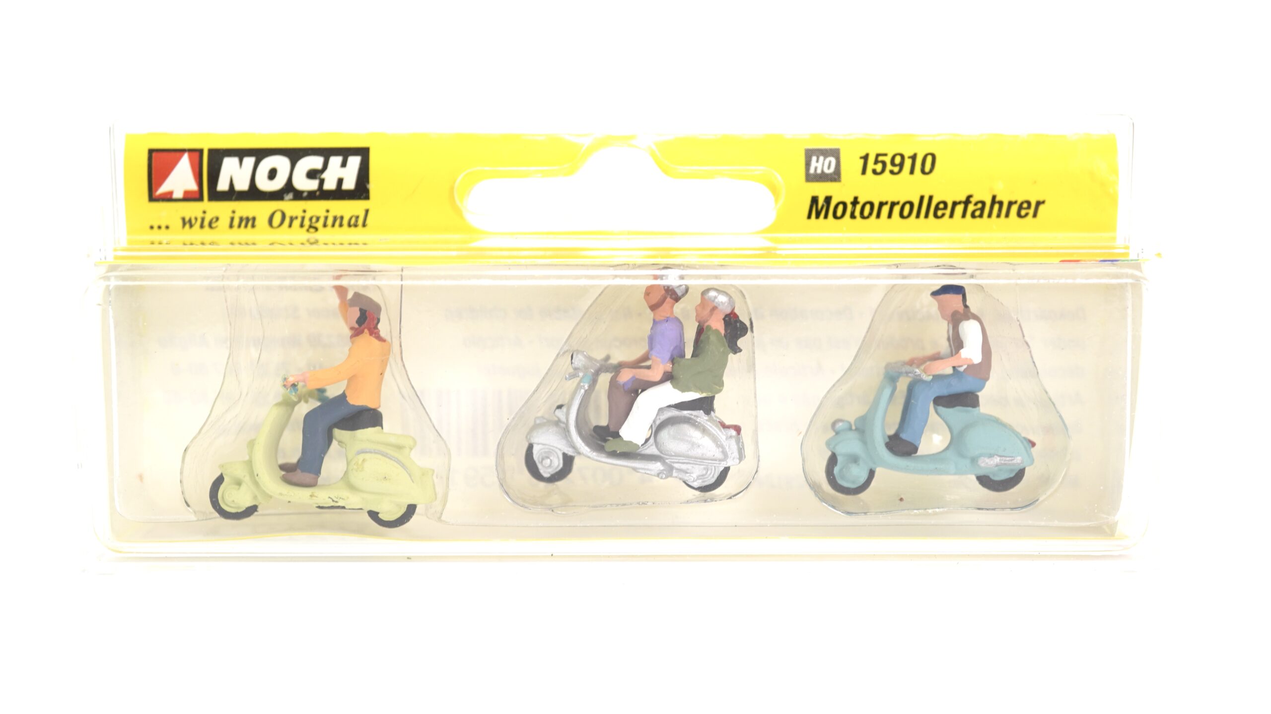 NOCH 15910 H0 Figuren-Set Motorrollerfahrer 3 Vespa-Roller handbemalt OVP 1 NOCH 15910 H0 Figuren-Set Motorrollerfahrer 3 Vespa-Roller handbemalt OVP