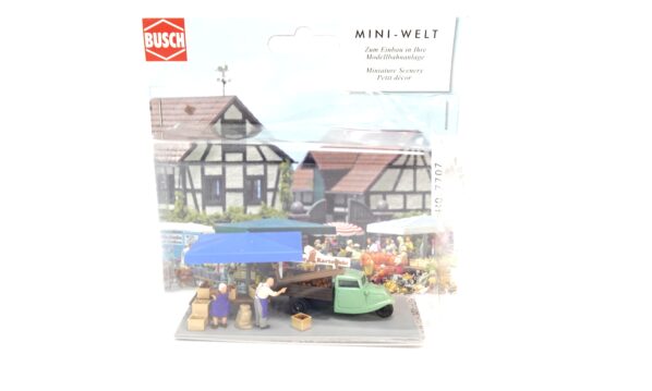 Busch 7707 H0 Mini-Welt Marktstand Kartoffeln Dreirad Transporter Figuren OVP